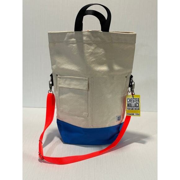 Chester Wallace Upright Bag Natural/bluebird/orange cross body Portland Oregon - Picture 1 of 6